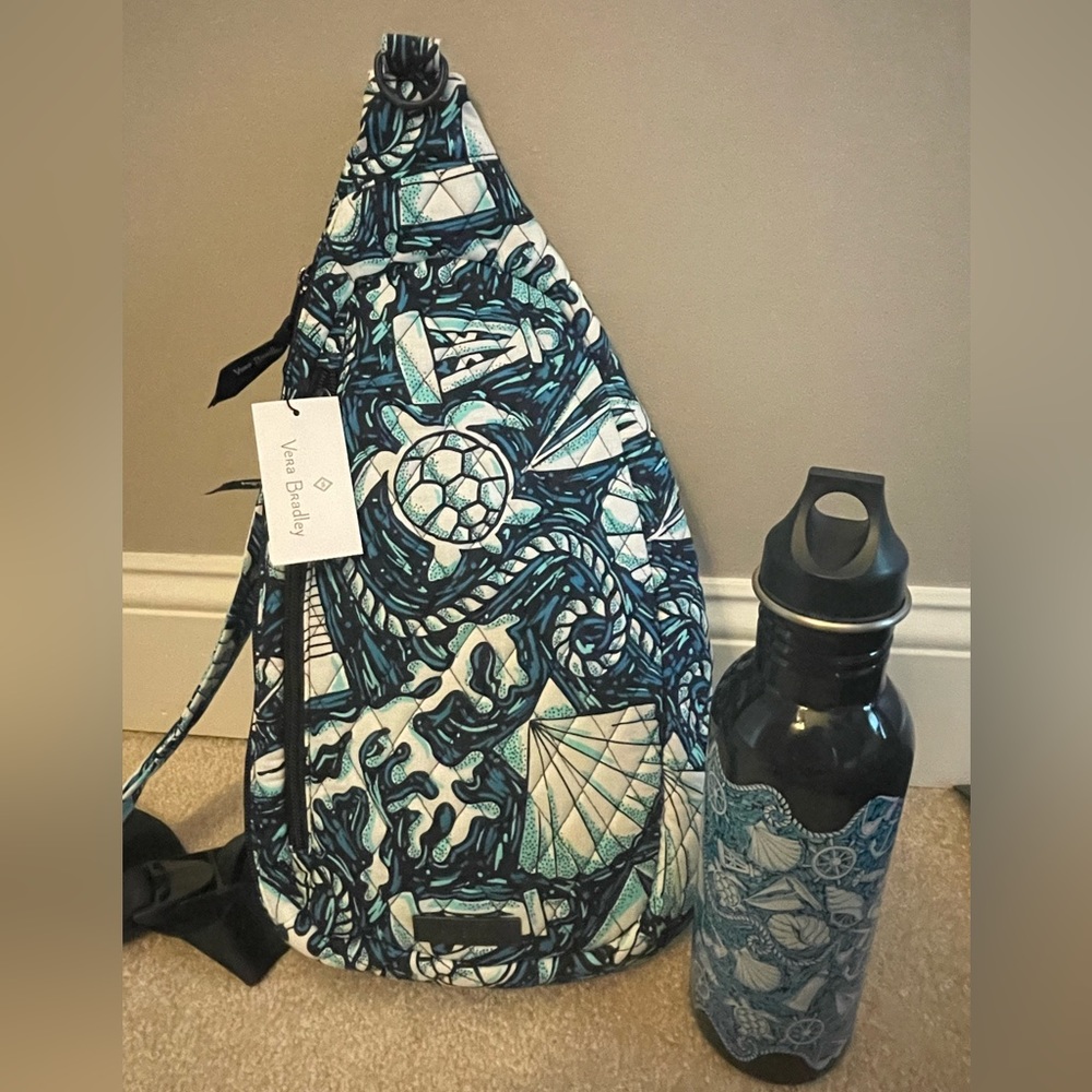 Vera Bradley Essential Sling Backpack “Shore Enough” NWT & Matching Canister